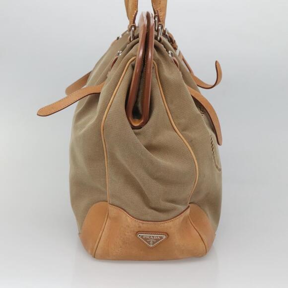 PRADA Tote Bag Canvas Beige Silver - Picture 4 of 9
